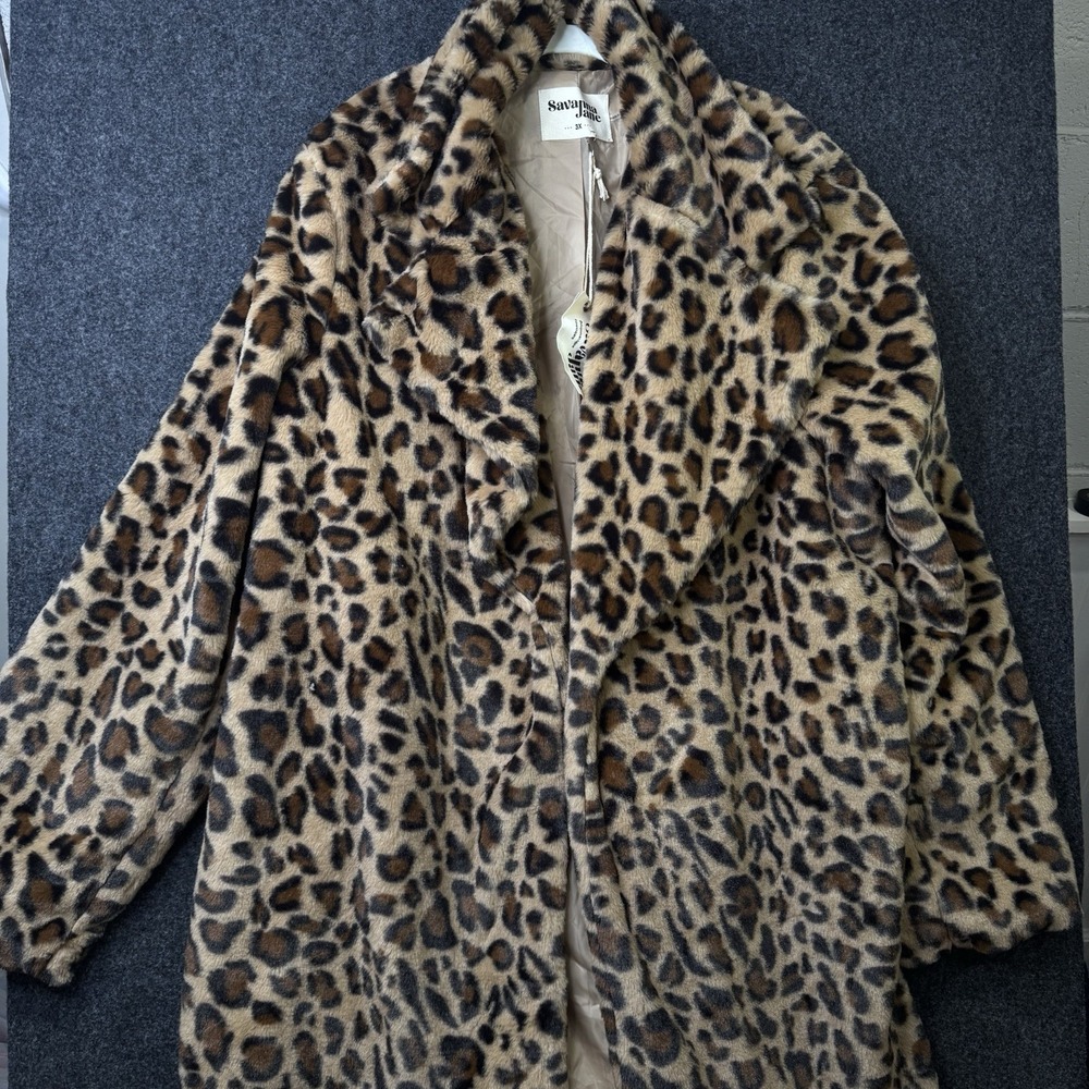 Savanna Jane 3X Leopard Faux Fur Coat Plus Size Open Front Plush Jacket NWT - Picture 1 of 9